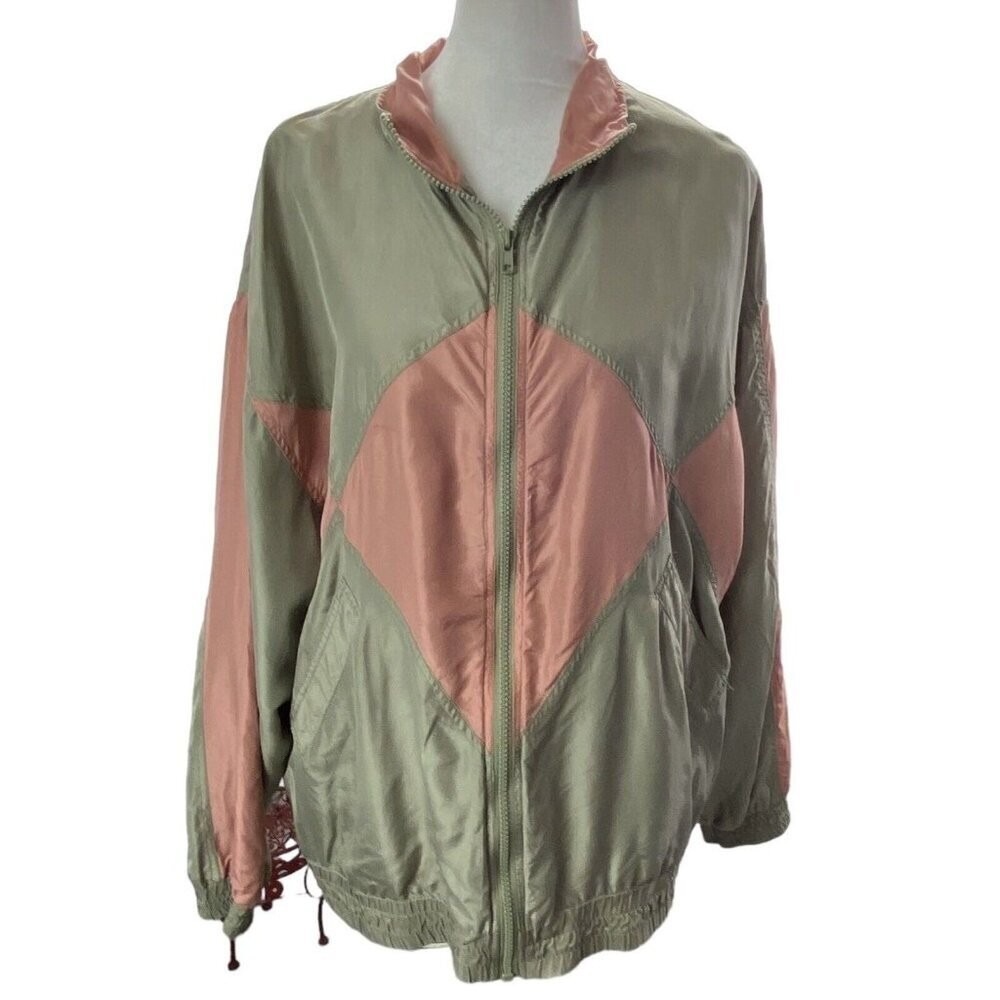 Vtg SILK EXCHANGE Women Lightweight Zip Front Long Sleeve Jacket Sz L Multicolor